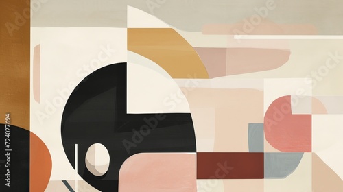 Abstract artwork with bold shapes, suitable for architectural spaces and stylish publication covers