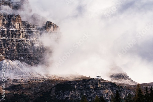 Dolomites Mountains covered in clouds