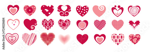 symbol heart set of icons abstract hearts love and holiday valentine's day february 14. vector illustration for the day of all couples in love. hearts different stylization and shape 