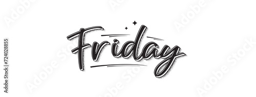 Friday lettering. Modern banner with week day text. Sticker for planner. Day of week. Planning concept. Friday typography logo design. Vector illustration.
