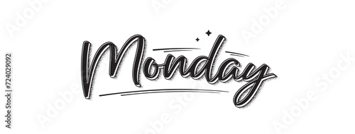 Monday lettering. Modern banner with week day text. Sticker for planner. Day of week. Planning concept. Monday typography logo design. Vector illustration.