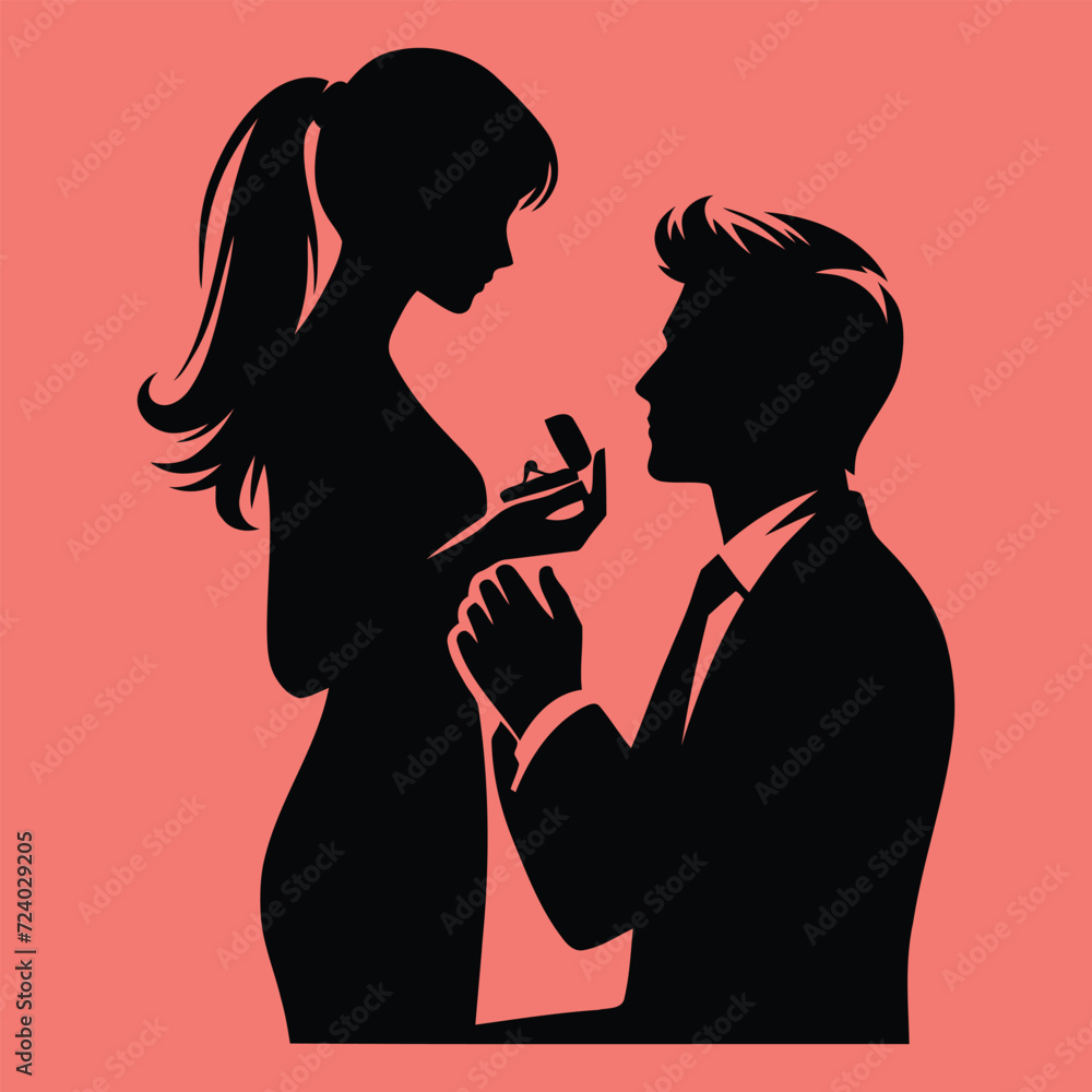 Propose Day Couple in Love Silhouette Pro Vector Art illustrator Design