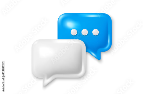 Speech bubble 3d icon. Chat comment with ellipsis icon. Talk message box. Modern realistic 3d design. Support speech bubble, chat message boxes. Social media dialog banner. Vector illustration