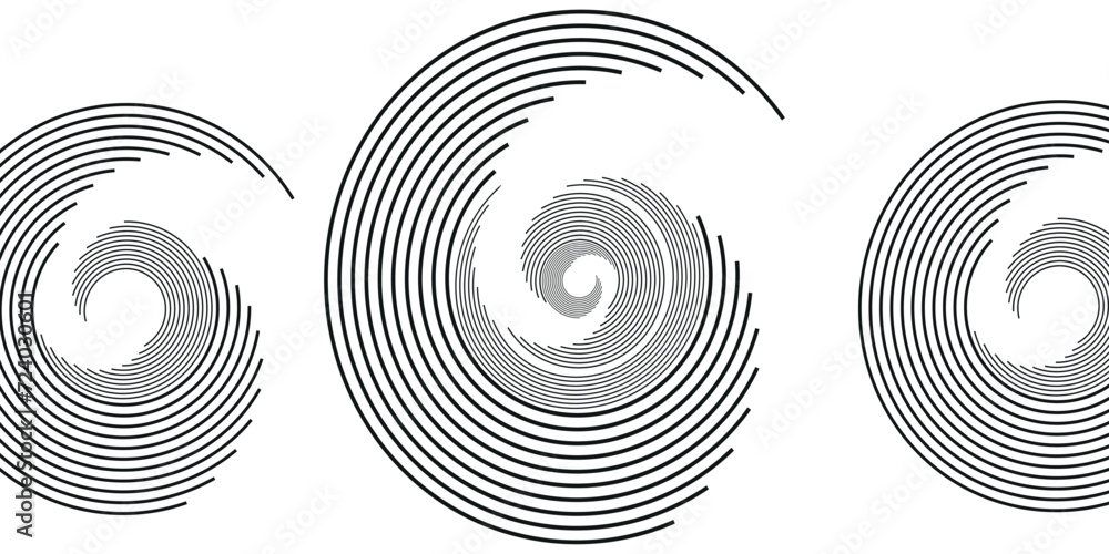 Set of two radial hypnotic spirals, on transparent background - obrazy, fototapety, plakaty 