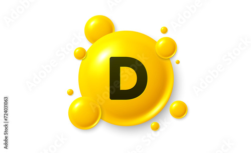 Vitamin D shining pill capsule icon. Shining golden substance drop. Meds ads. Medical nutrition for health. Pharmacy healthcare supplements. Vitamin D medicine. Vector illustration.