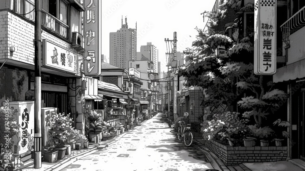 Cityscape in Anime Style for Urban Tales Generative AI