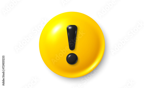 Yellow danger warning 3d icon. Alert, caution or emergency notification symbol. Danger hazard notification. Caution alert notice, triangle warning reminder and emergency attention. Vector illustration