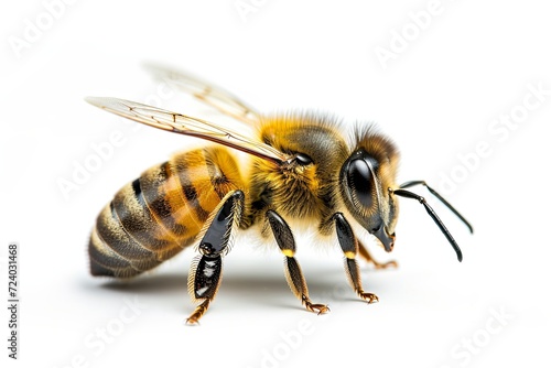 Honey bee in front of a white background 