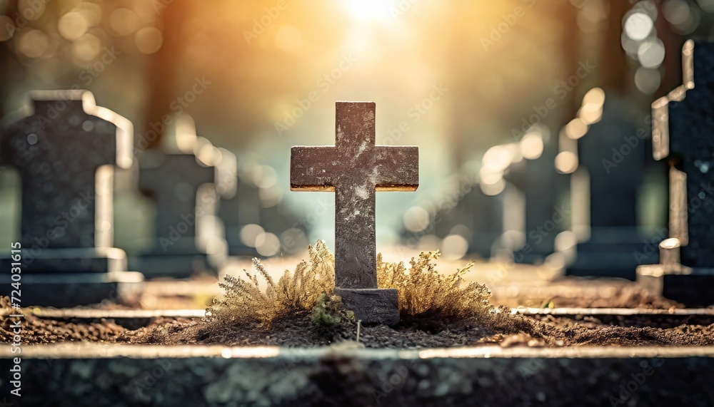 night cemetery with graves 