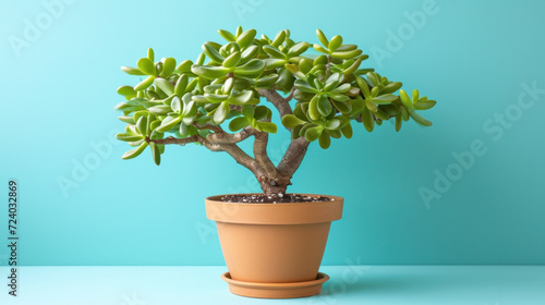 Stylish money tree. Crassula ovata. Bonsai style. Indoor plant