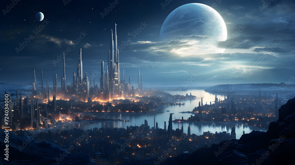 City moon background fractal stars space coruscant area inside dystopian album trance bustling,,
Flag of Ukraine and destroyed building. War concept
