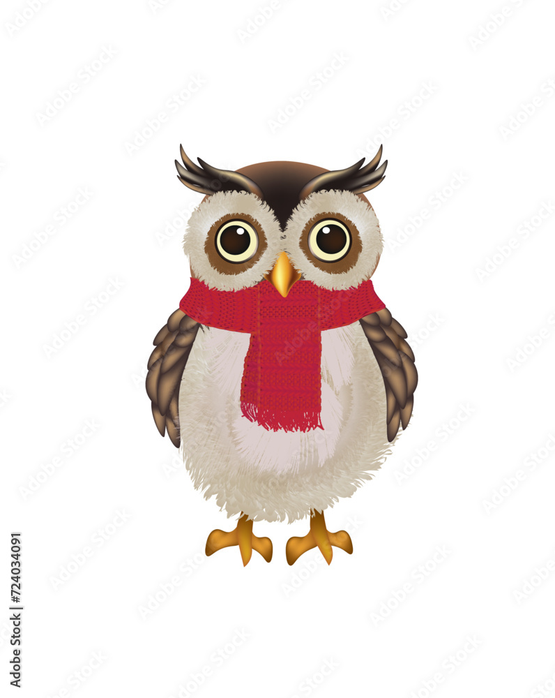 Cute owl with pink scarf. vector