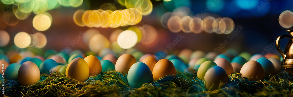 colored eggs with bokeh