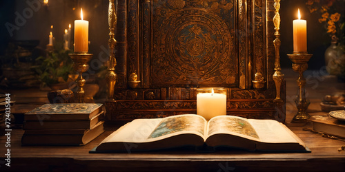 open book and candles
