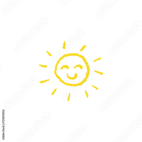 Hand drawn sun icon. Doodle kids drawing element. Vector illustration isolated on white background.
