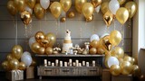 Beautiful decoration with gold and white balloons