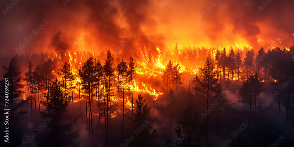 Scary large forest fire, disaster concept, natural disaster, global warming
