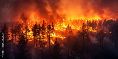 Scary large forest fire  disaster concept  natural disaster  global warming