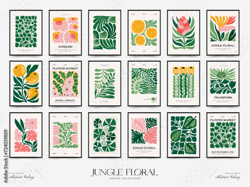 Abstract floral posters template. Modern trendy Matisse minimal style. Tropical jungle. Hand drawn design for wallpaper, wall decor, print, postcard, cover, template, banner.