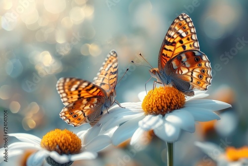 butterflies on flower in spring. Amazing beautiful colorful natural scenery.