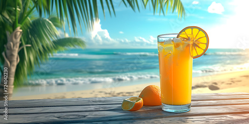 Summer juice with beautiful beach