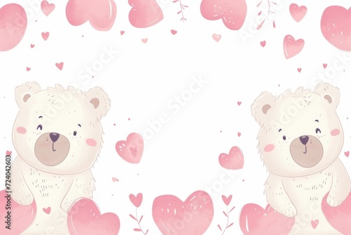 Cute polar bears with hearts for valentine's day Generative AI