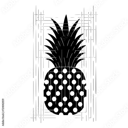 Vector black silhouette of a pineapple isolated on a white background.
