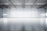 Großer, leerer Hangar, Halle mit heller Beleuchtung, erstellt mit generativer KI