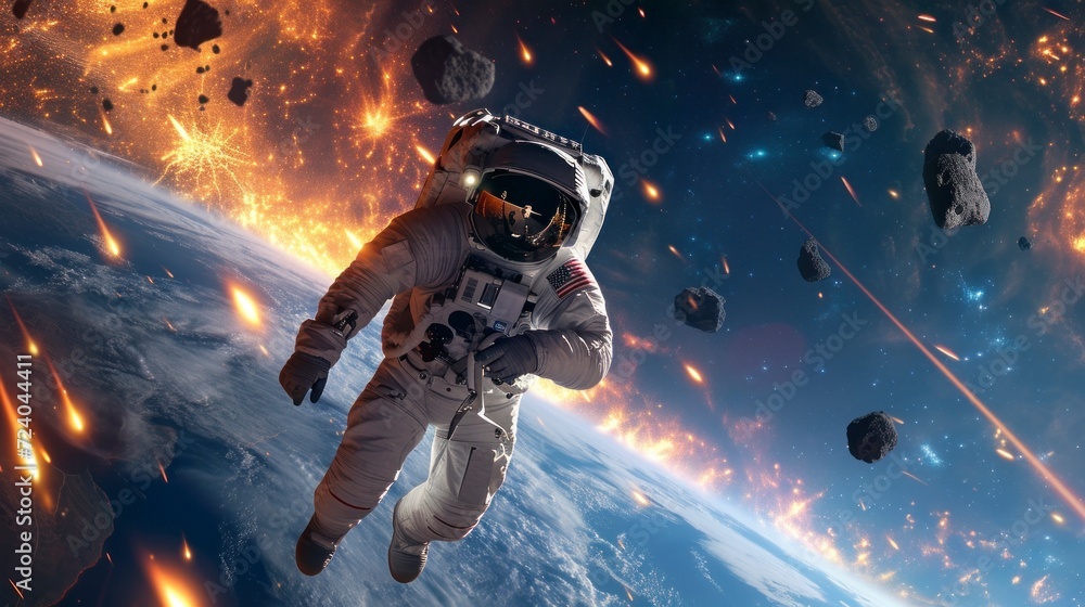 Fototapeta premium astronaut in space with earth background