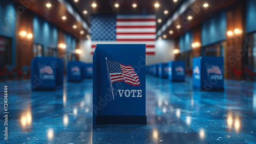 USA voting for presidential election illustration, voting booth and ballot boxes photo