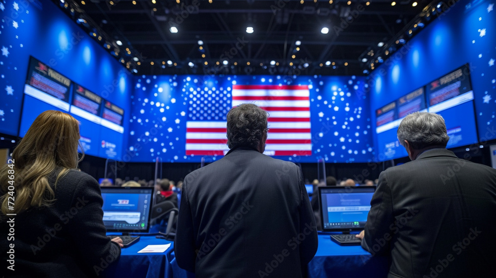 Fototapeta premium USA voting for presidential election illustration, voting booth and ballot boxes