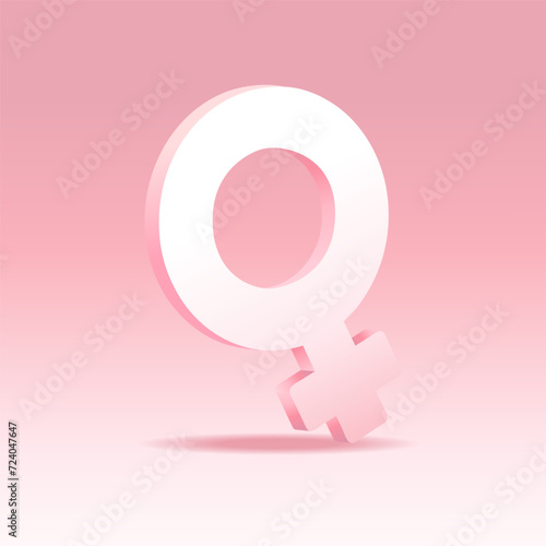 3d female gende symbol sign. Realistic icon women, vector illustration