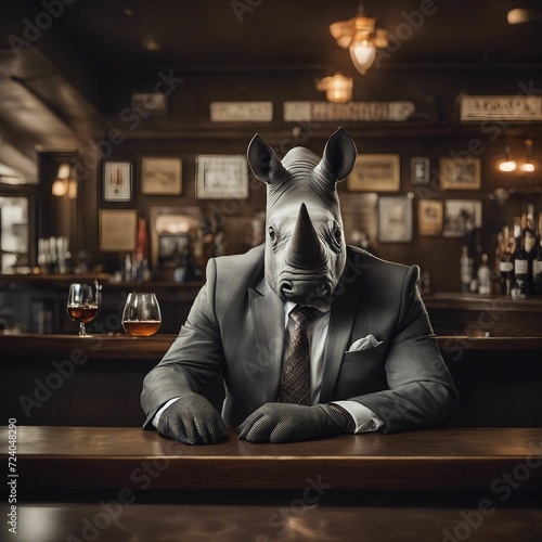 Businessman enjoying a drink at a sophisticated bar, relaxing in his tailored suit