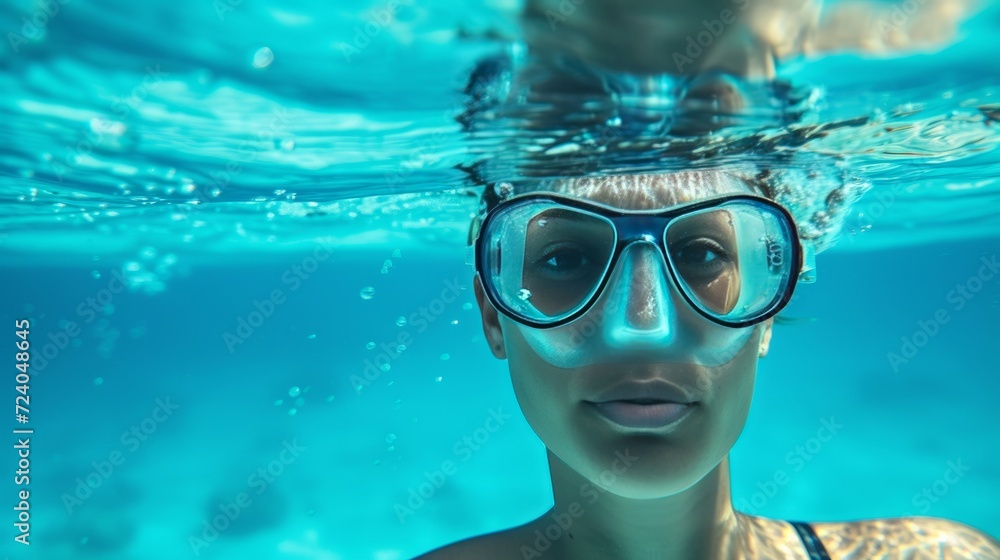 Naklejka premium Underwater Serenity: A Peaceful Dive into Blue Waters