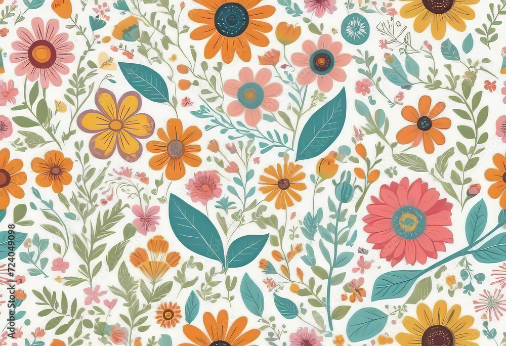 custom made wallpaper toronto digitalvector flat logo illustration, trendy floral seamless illustration. Vintage floral background in 70s style.