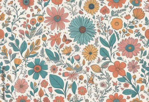 Wallpaper Mural vector flat logo illustration, trendy floral seamless illustration. Vintage floral background in 70s style. Torontodigital.ca