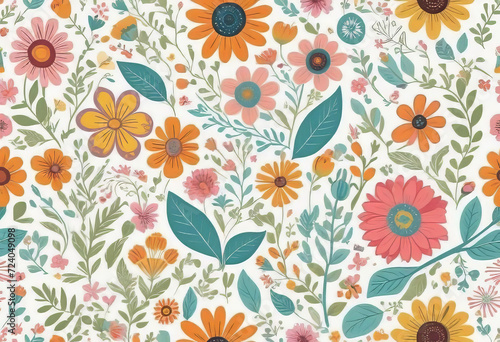 Wallpaper Mural vector flat logo illustration, trendy floral seamless illustration. Vintage floral background in 70s style. Torontodigital.ca