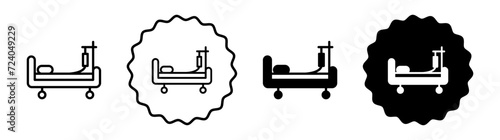 Hospital bed set in black and white color. Hospital bed simple flat icon vector