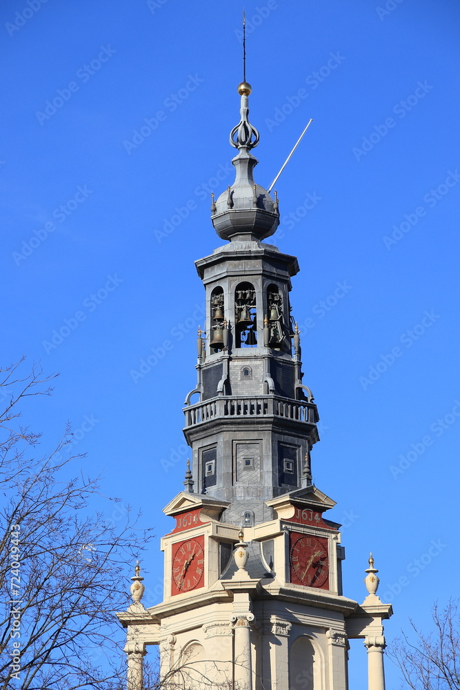 Obraz premium Amsterdam Zuidertoren Church Tower Close Up, Netherlands