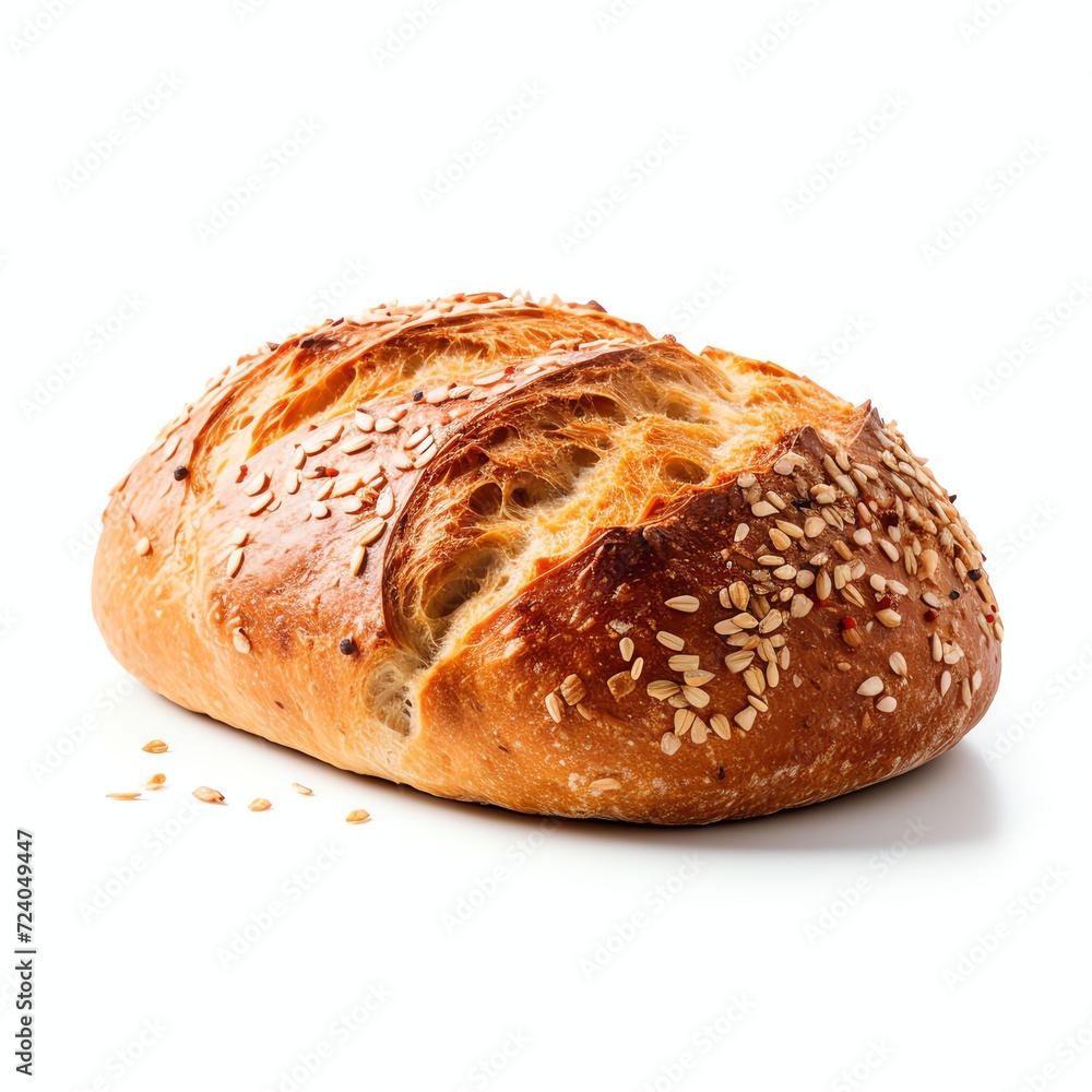 a homemade crunchy bread with grains, studio light , isolated on white background a homemade crunchy bread with grains, studio light , isolated on white background