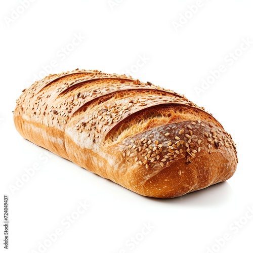 a homemade crunchy bread with grains, studio light , isolated on white background