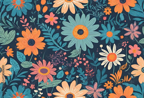 Wallpaper Mural vector flat logo illustration, trendy floral seamless illustration. Vintage floral background in 70s style. Torontodigital.ca