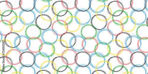 Doodle colorful rings seamless pattern. Hand drawn circles sketch. Vector for clothes, background, print, package, wrapping.