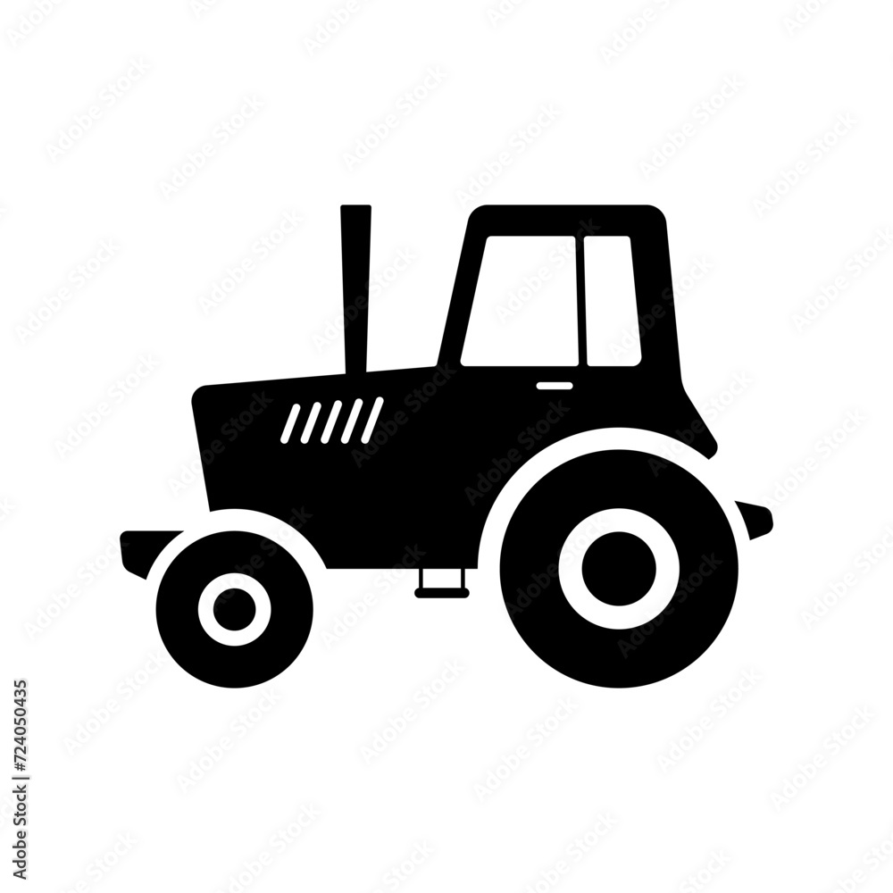 Fototapeta premium Farm tractor icon. Black silhouette. Side view. Vector simple flat graphic illustration. Isolated object on a white background. Isolate.