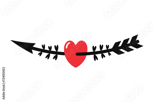 Heart pierced by an arrow icon. Colored silhouette. Horizontal front view. Vector simple flat graphic illustration. Isolated object on a white background. Isolate.