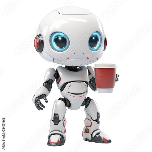 Cute robot kids promotion drink with isolated transparant background