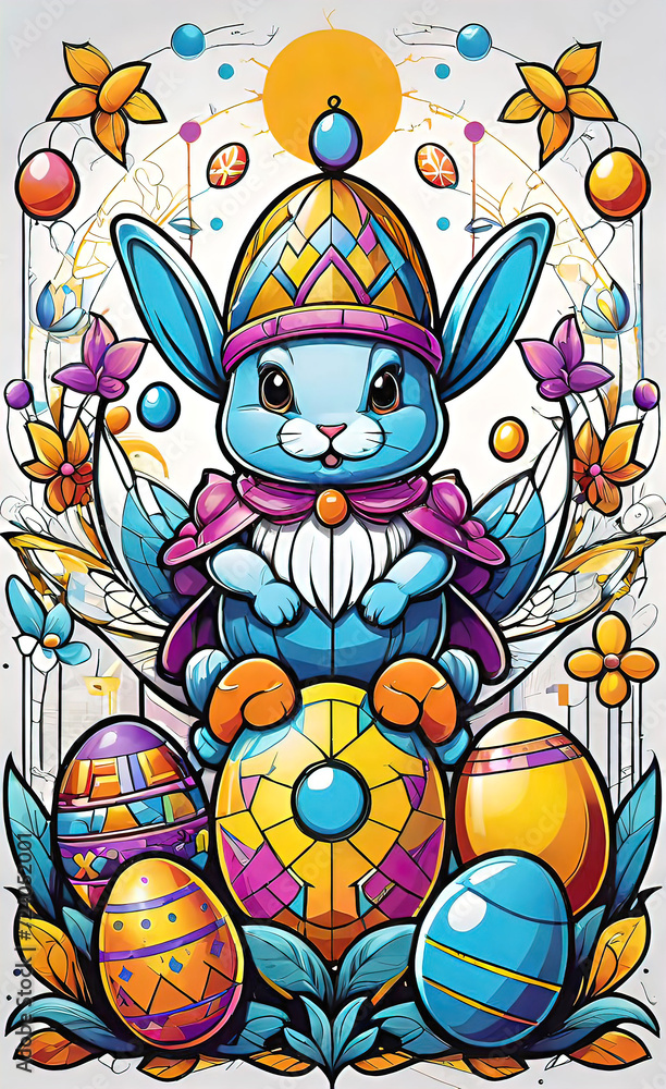 Vector illustration of Easter decorations, colorfully painted Easter eggs and spring flowers. seamless primitive pattern, children's drawings for prints, backgrounds for smartphones and shorts,