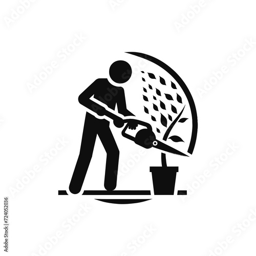 Person Using Hedge Trimmer Vector Icon