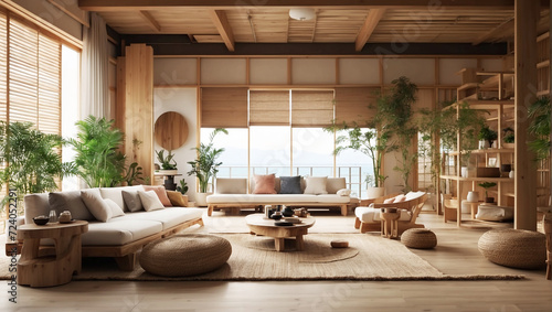 An interior design salon. Japanese style. with lots of wood. There will be a sense of calm when you look at the picture