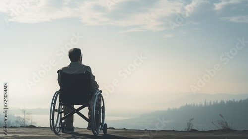 Photo from behind of a person on a wheelchair